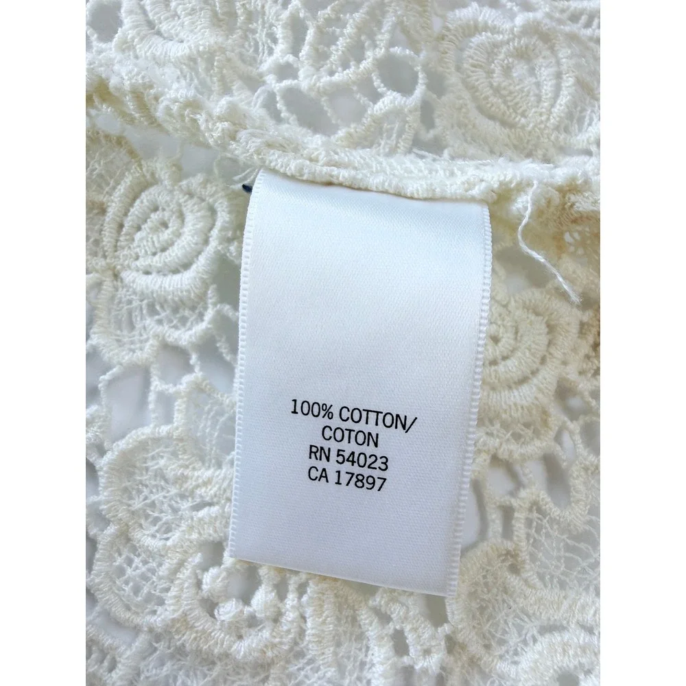 Banana Republic Crochet Vest Women XS Ivory Cotton Floral‎ Lace Open Front Boho